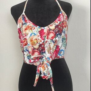Floral Halter Top with Multi-Way Tie Design